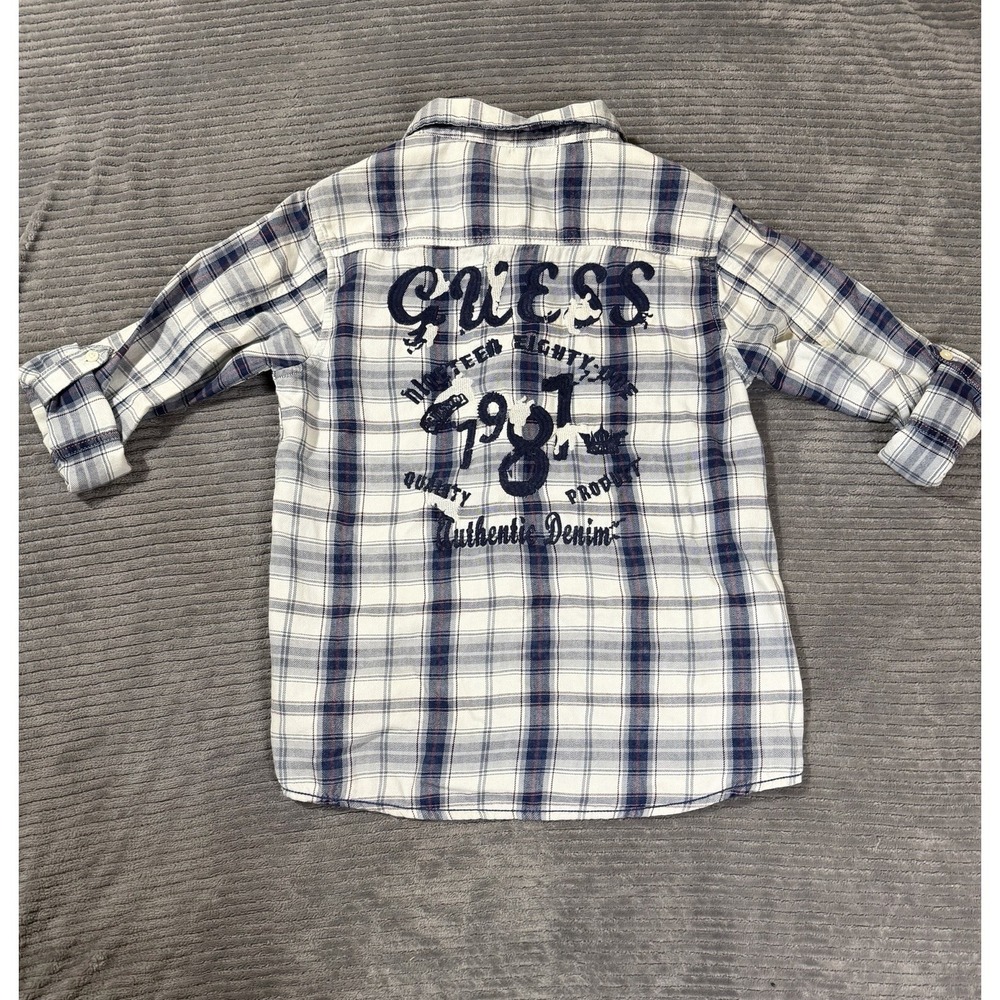 Woman's Y2K Guess Size 10 Button Up Plaid Shirt With Logo